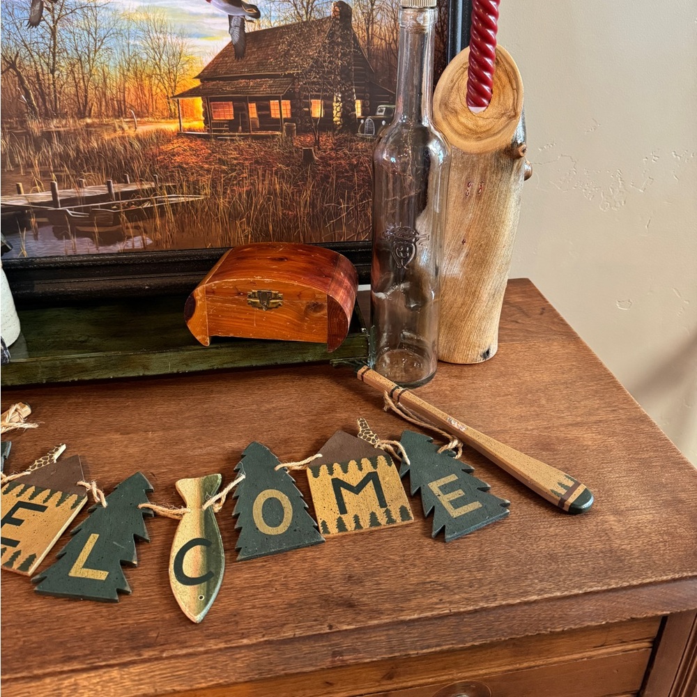 Rustic Cabin Wooden Welcome Sign Oars Fish Vintage Grandpa Fishing Decor - Picture 11 of 17